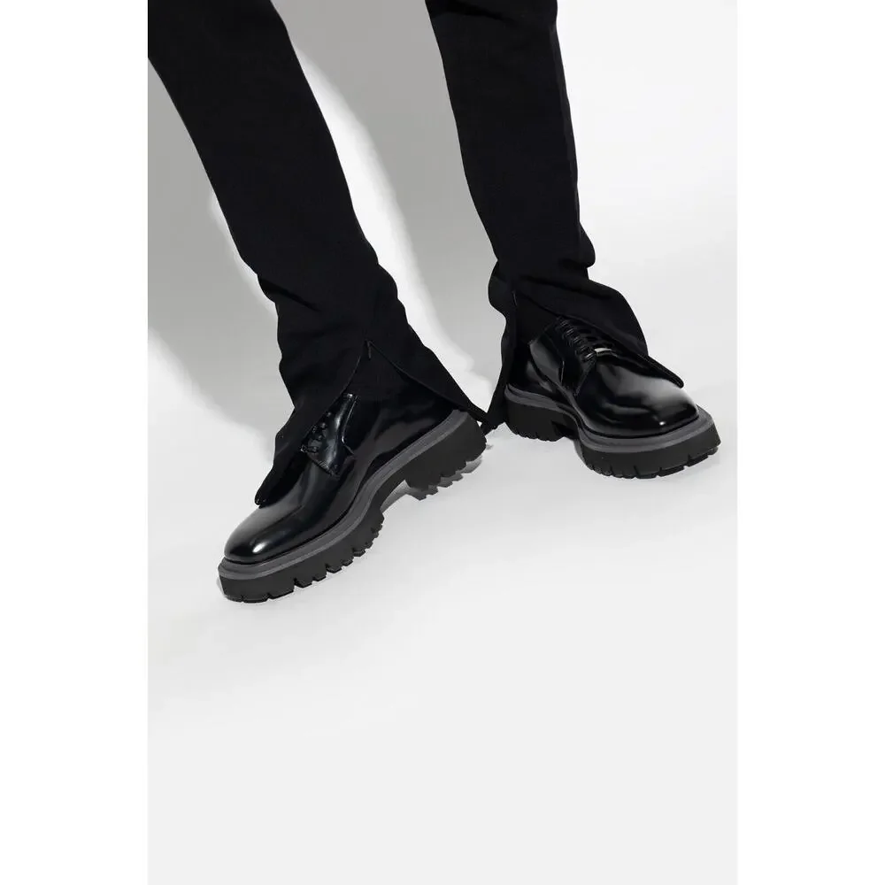 NIB FERRAGAMO FLICKER BLACK LEATHER LOGO PLATFORM LUG SOLE OXFORDS 9 M - Picture 5 of 13